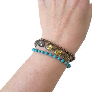 Boho Wrap Bracelet Graduated Bead Turquoise Aurora Smokey Quartz Faceted Leather